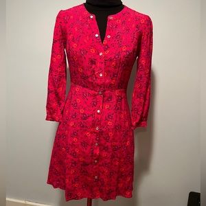 GAP hot pink floral pintuck long sleeve dress XS PETITE